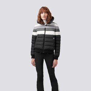 Perfect Moment Queenie Down Coat Jacket, Black Rainbow, Size M